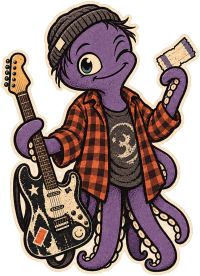 Rocktopus-Krake mit Gitarre und Konzertticket